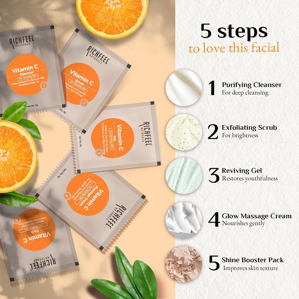 Richfeel Brightening Facial Kit with Vitamin C | for Glowing Skin | Tan Removal| 30 G image number 3