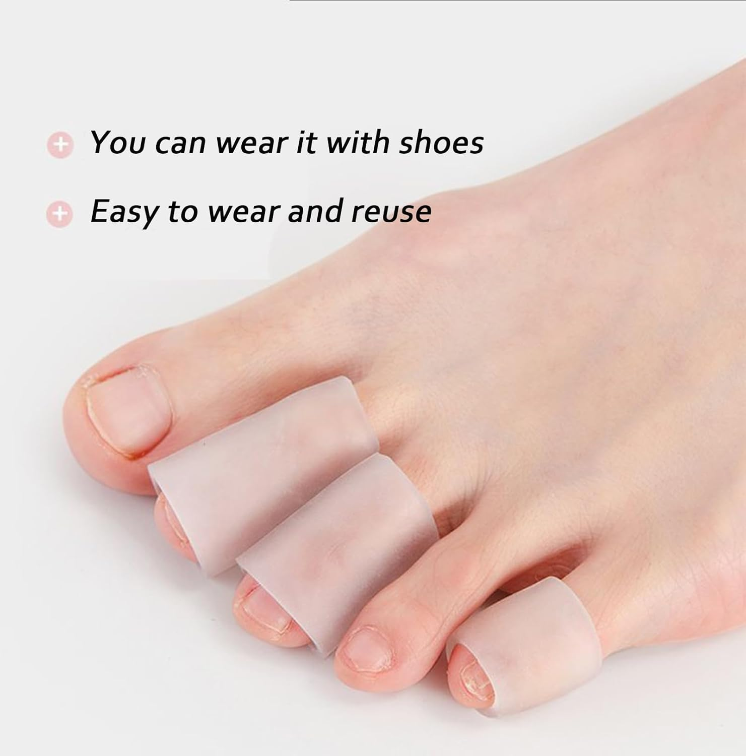 24PCS Silicone Toe Protector Sleeves, Betterjonny 4 Size Soft Gel Corn Toe Cushion Tubes Pads for Women Men Blisters, Bunion, Hammertoes, Calluses, Toenails Loss, Pain Relief (White, Clear, Purple)