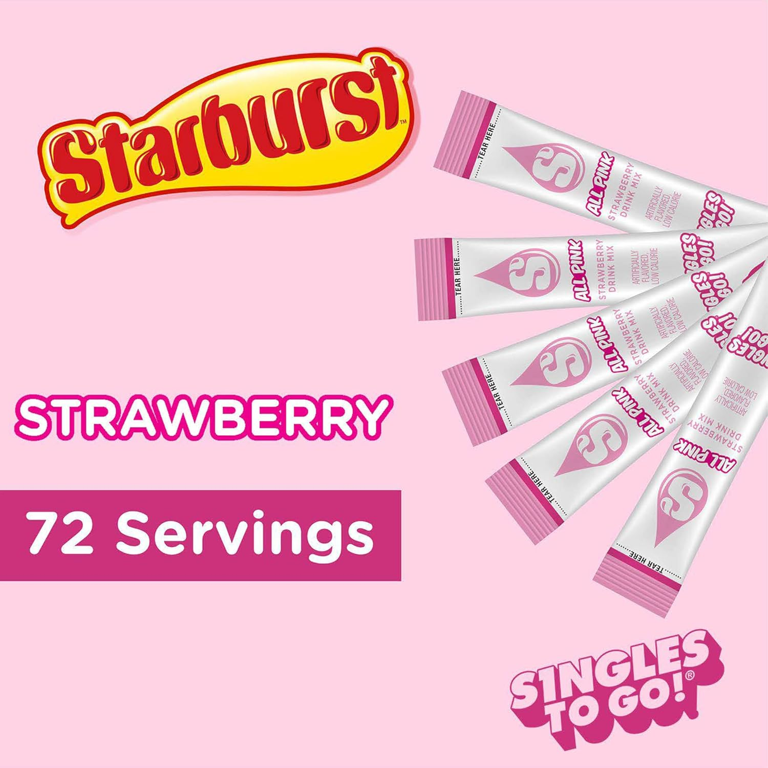Starburst Singles to Go Powdered Drink Mix, All Pink Strawberry, 12 Boxes with 6 Packets Each - 72 Total Servings, Sugar-Free Drink Powder, Just Add Water, 0.87 Pound (Pack of 12) image number 6