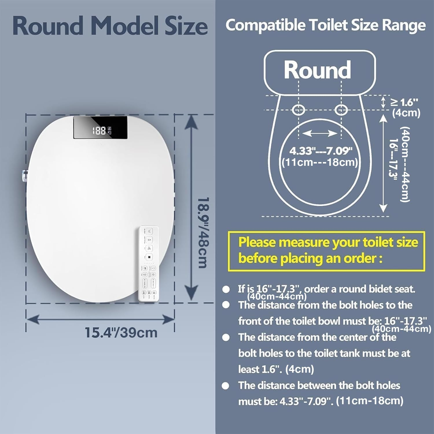 Electronic Bidet Toilet Seat, Heated Smart Toilet Seat with Wireless Remote Control, Instant Warm Water & Dryer, Feminine & Front Rear Wash, Self-Clean Nozzle, Slow Close Lid (White) image number 2
