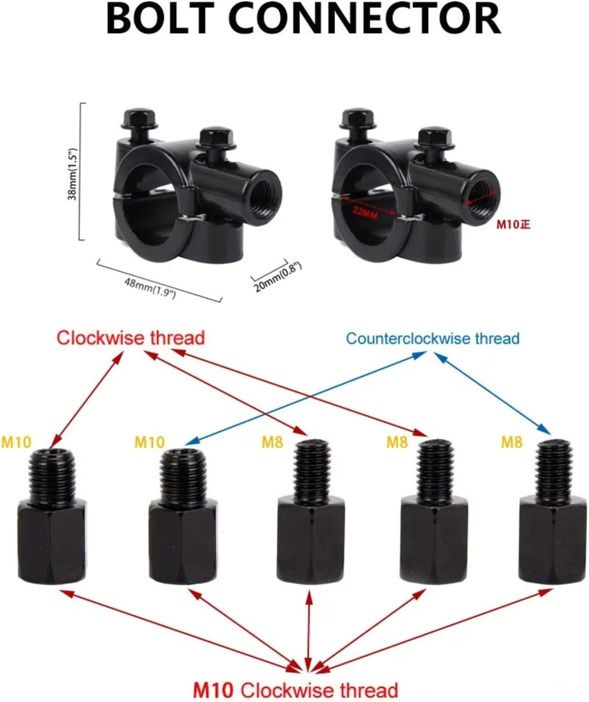 ALLWILLWELL Upgraded Heavy Duty Motorcycle Mirrors Large Lens Aluminum Bracket Shockproof Sturdy Suitable for ADV/ATV Models as Well as All Types of Motorcycles, Sports Cars and Bicycles. image number 3