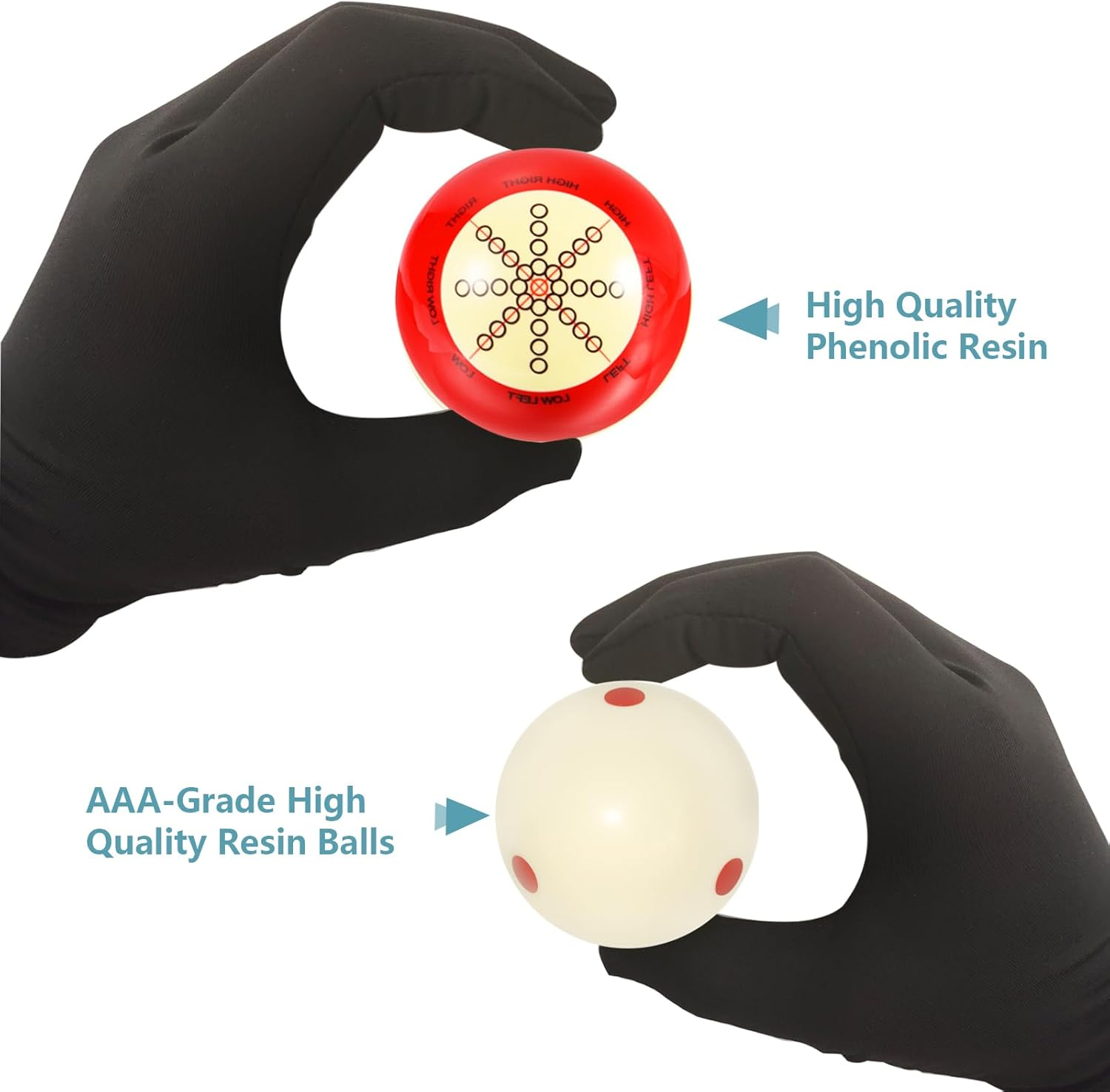 2 Pcs Billiard Training Cue Ball,Pool Cue Ball Practice with Dots,Inchluded Billiard Gloves,Pool Table Marker Dots,Billiard Balls Used in American Billiards Eight Balls image number 2