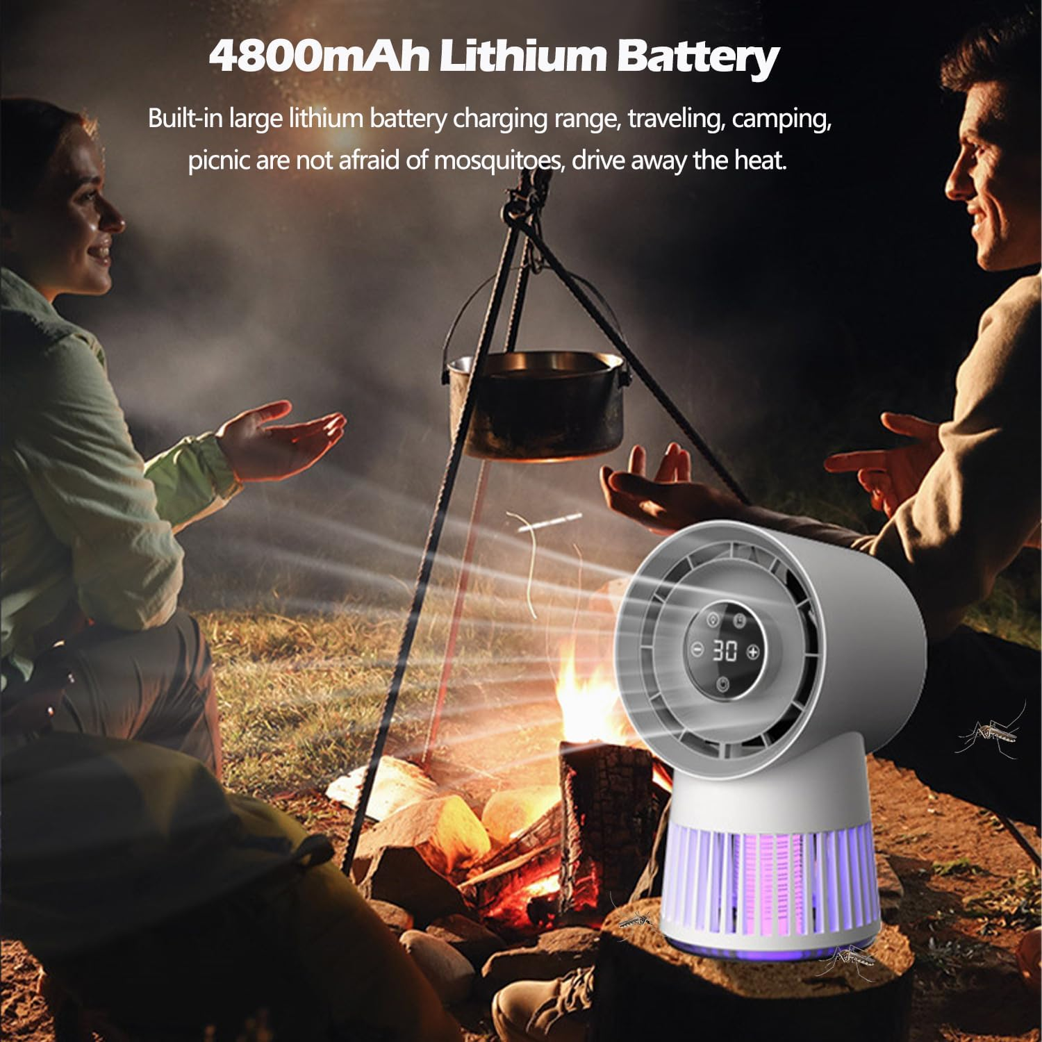 Bladeless Electric Bug Zapper Fan, 8H Timer, 20-Speed, 4.8AH, 2-In-1 Mosquito Zappers Fan, Portable Rechargeable Desk Bug Zapper Fan for Patio/Backyard/Bedroom