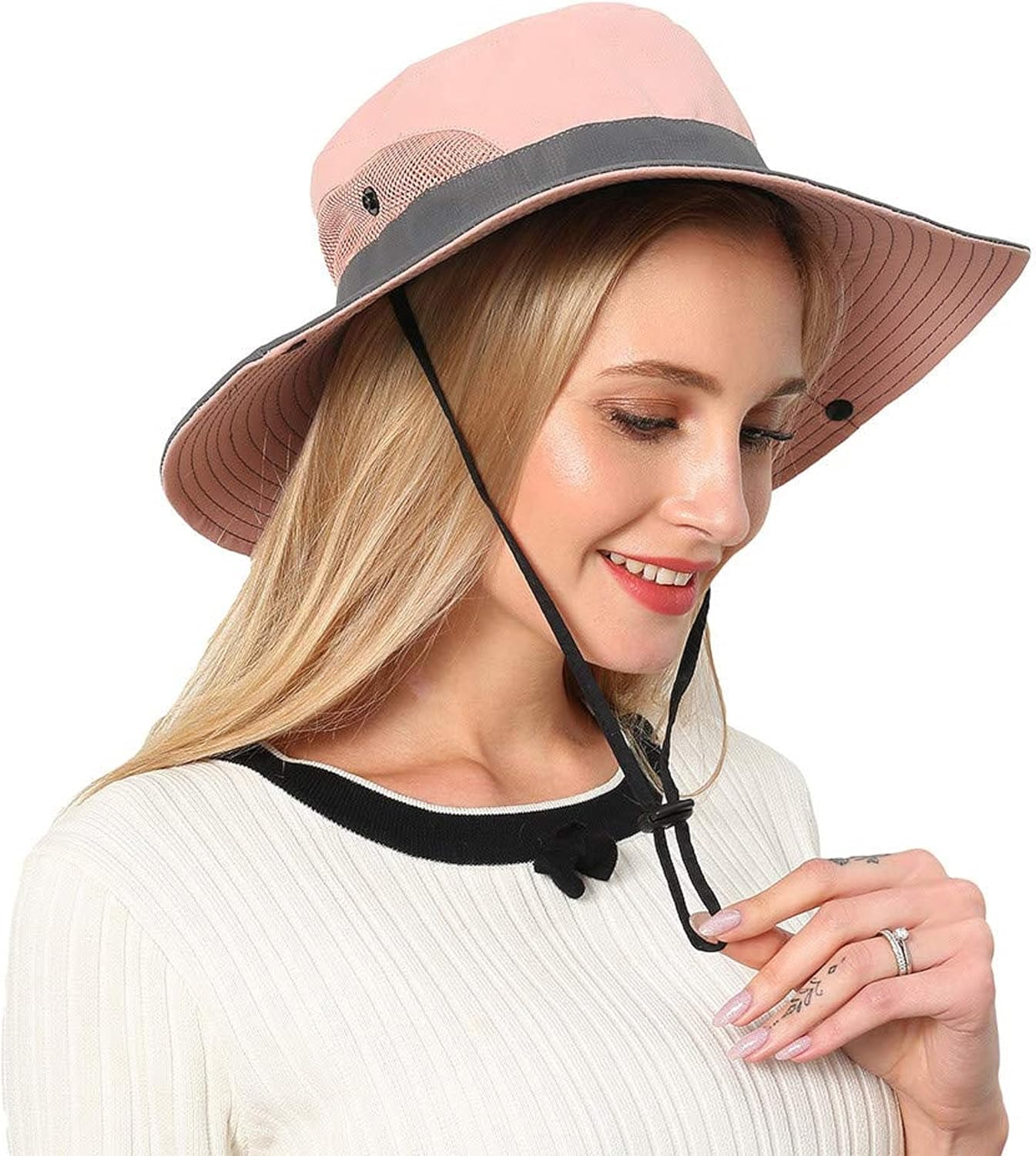 Women-Sun-Hat Safari-Sun-Protection Bucket - Beach-Outdoor Summer Hat Ponytail-Wide-Brim Breathable image number 4