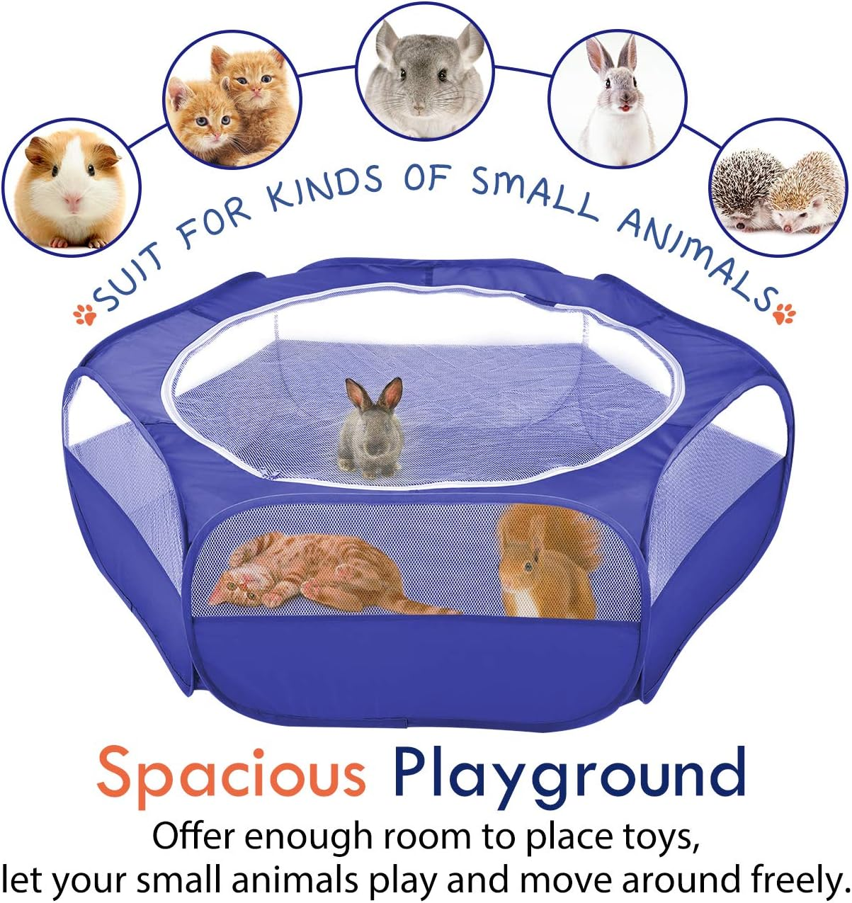 Pawaboo Small Animals Playpen, Waterproof Small Pet Cage Tent with Zippered Cover, Portable Outdoor Yard Fence with 3 Metal Rod for Chick/Kitten/Puppy/Guinea Pig/Rabbits/Hamster/Chinchillas,Indigo image number 1