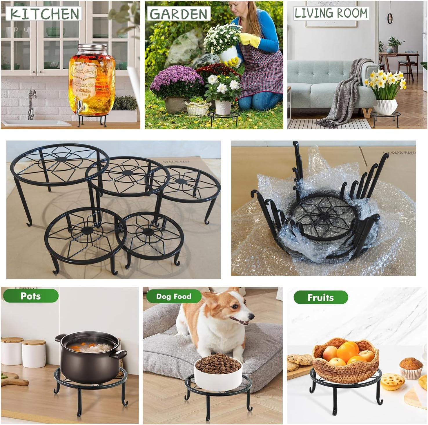 Yharnamite 5 Pcs Metal Plant Stands, Plant Stand, Heavy Duty Flower Pot Holder Rack, Outdoor Indoor Planter round Shelf for Home, Patio & Garden Decor image number 5