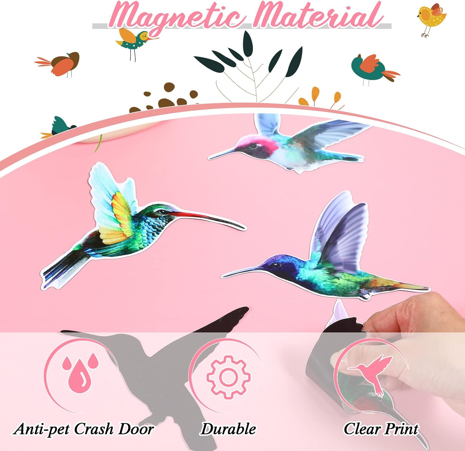 12 Pieces Humming Bird Screen Saver Magnets Decorative Flexible Double Sided Magnetic Stickers for Screen Doors, Patio Doors Decoration, Helps to Stop Walking into Screens image number 1