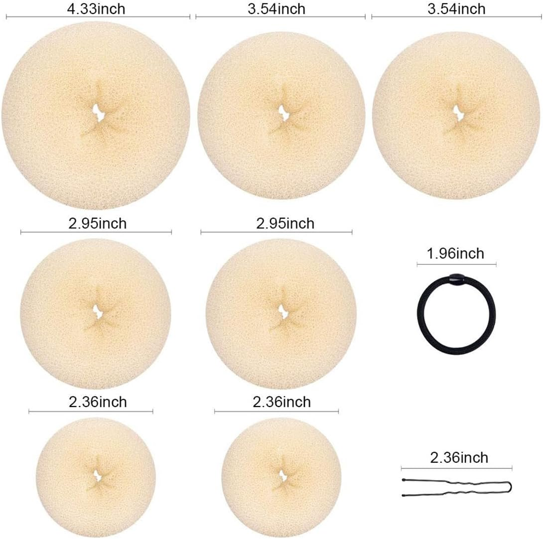 KIRZAX 7-Piece Doughnut Hair Bun Maker Set with 5 Elastic Hair Bands, 20 U-Shaped Hair Clip, Hairpin, Bun Aid Updo Accessories, Bun Maker for Children, Girls, Women (Beige) image number 3
