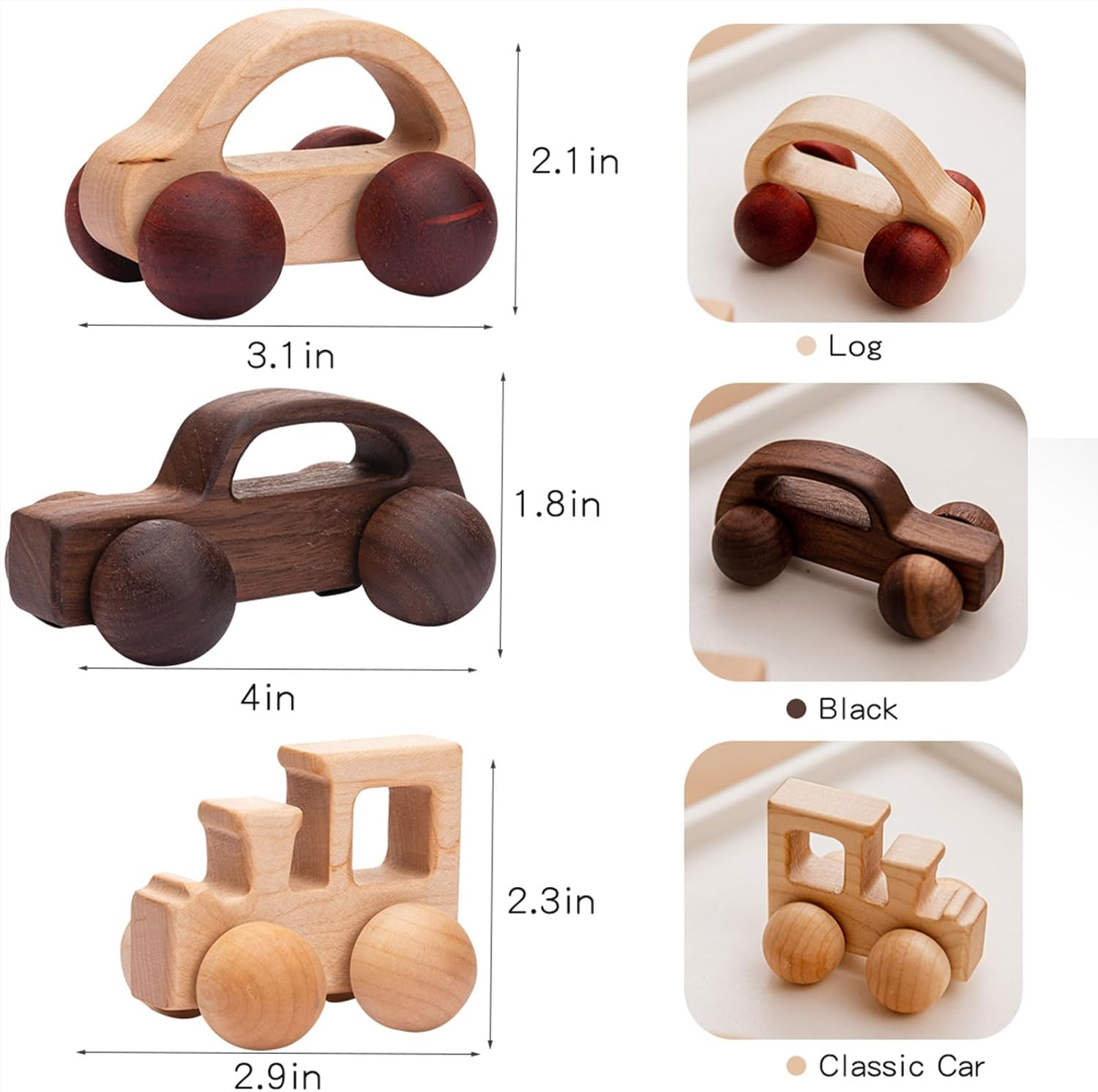 3PCS Wooden Baby Toys Montessori Toys for Babies 0-6-12 Months Push Car for 1 Year Old Boy Birthday Gift image number 2