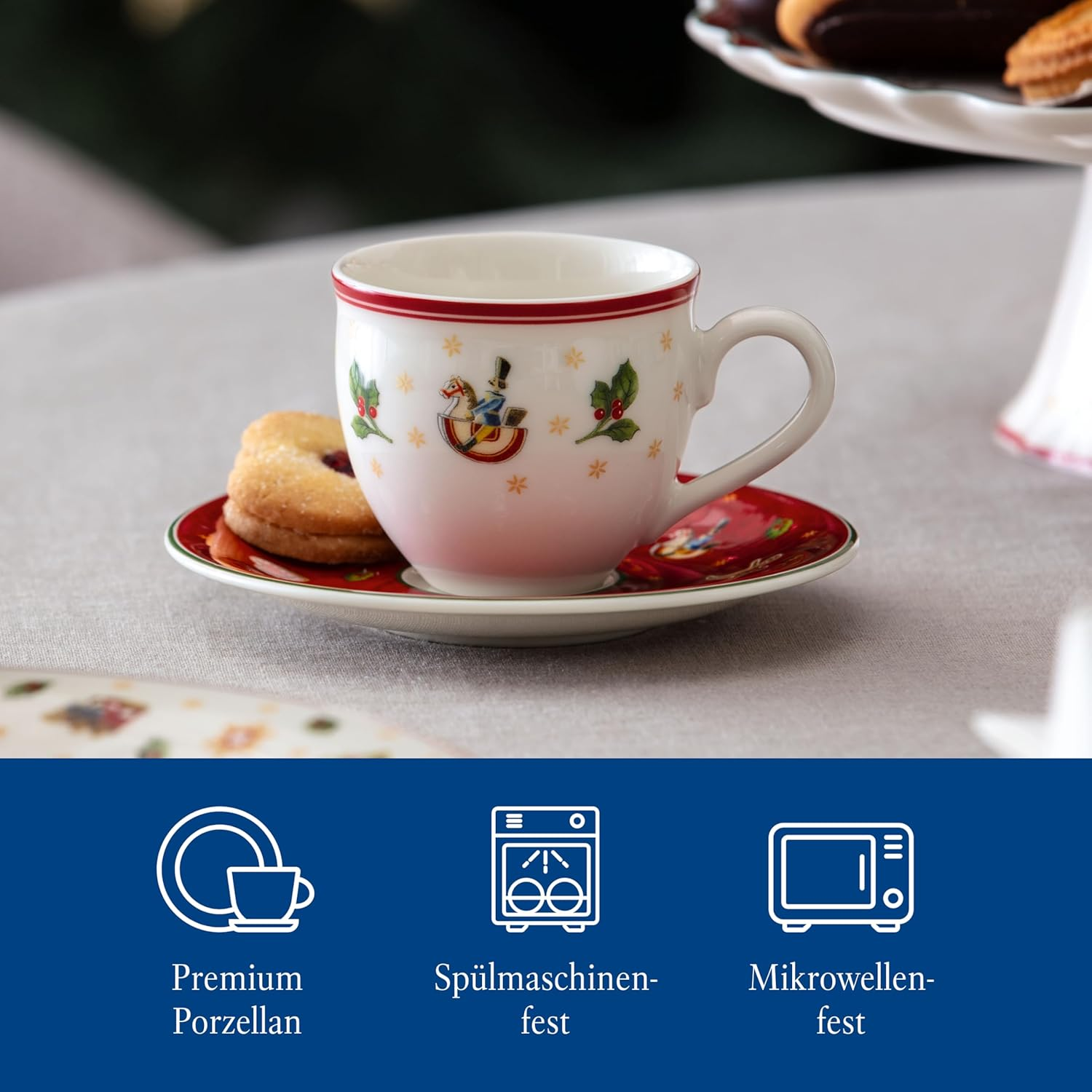 Villeroy & Boch Toy'S Delight Specials Espresso Saucer, Coaster, Espresso Cups, Small Porcelain Plate with Christmas Motif, Christmas Tableware, 12 Cm Diameter, Dishwasher and Microwave Safe image number 4