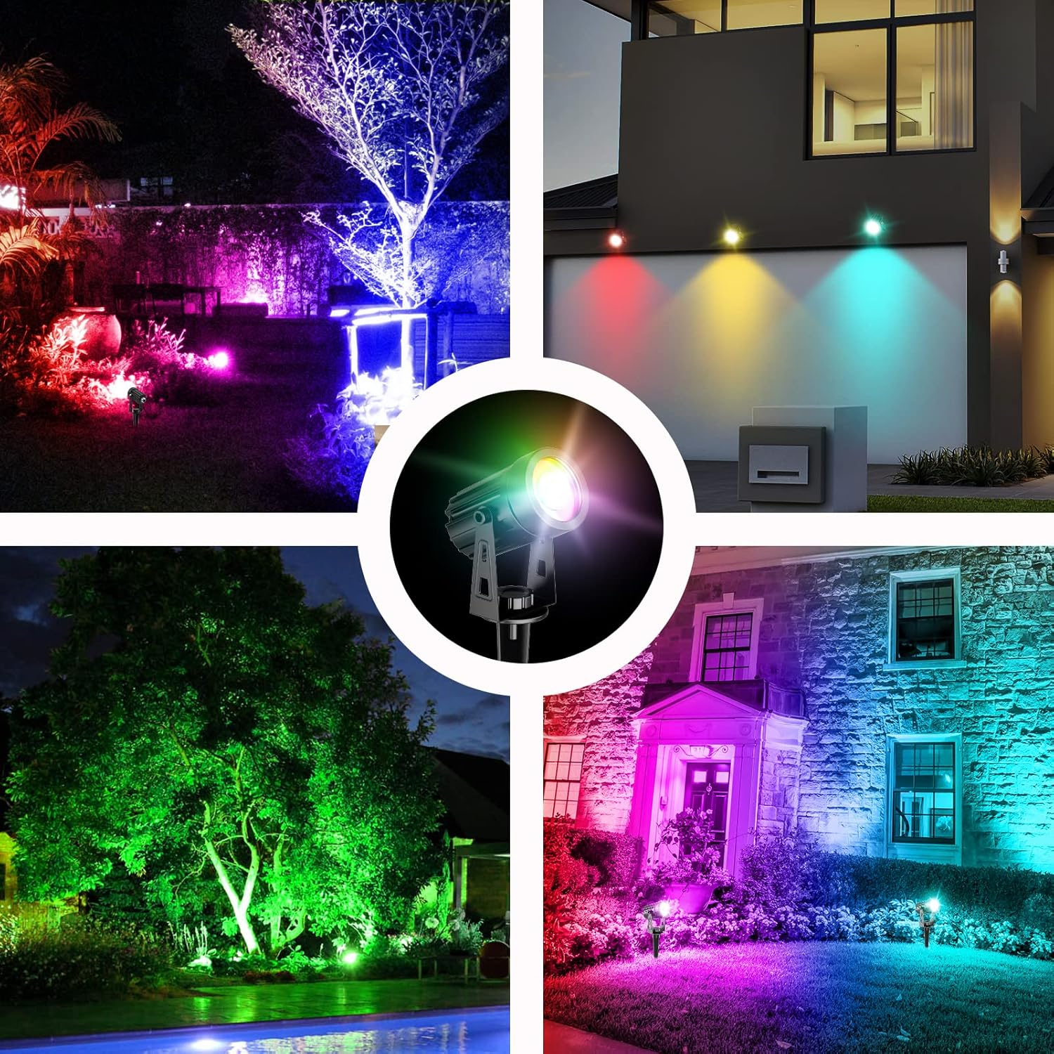 T-Sun RGB Solar Spotlights Outdoor, 5W Solar Lights with 4 Pack Headlights, IP65 Waterproof Color Changing Spot Lights Outdoor Security Wall Lights for Garden, Yard, Driveway, Pool Area(Rgb) image number 4