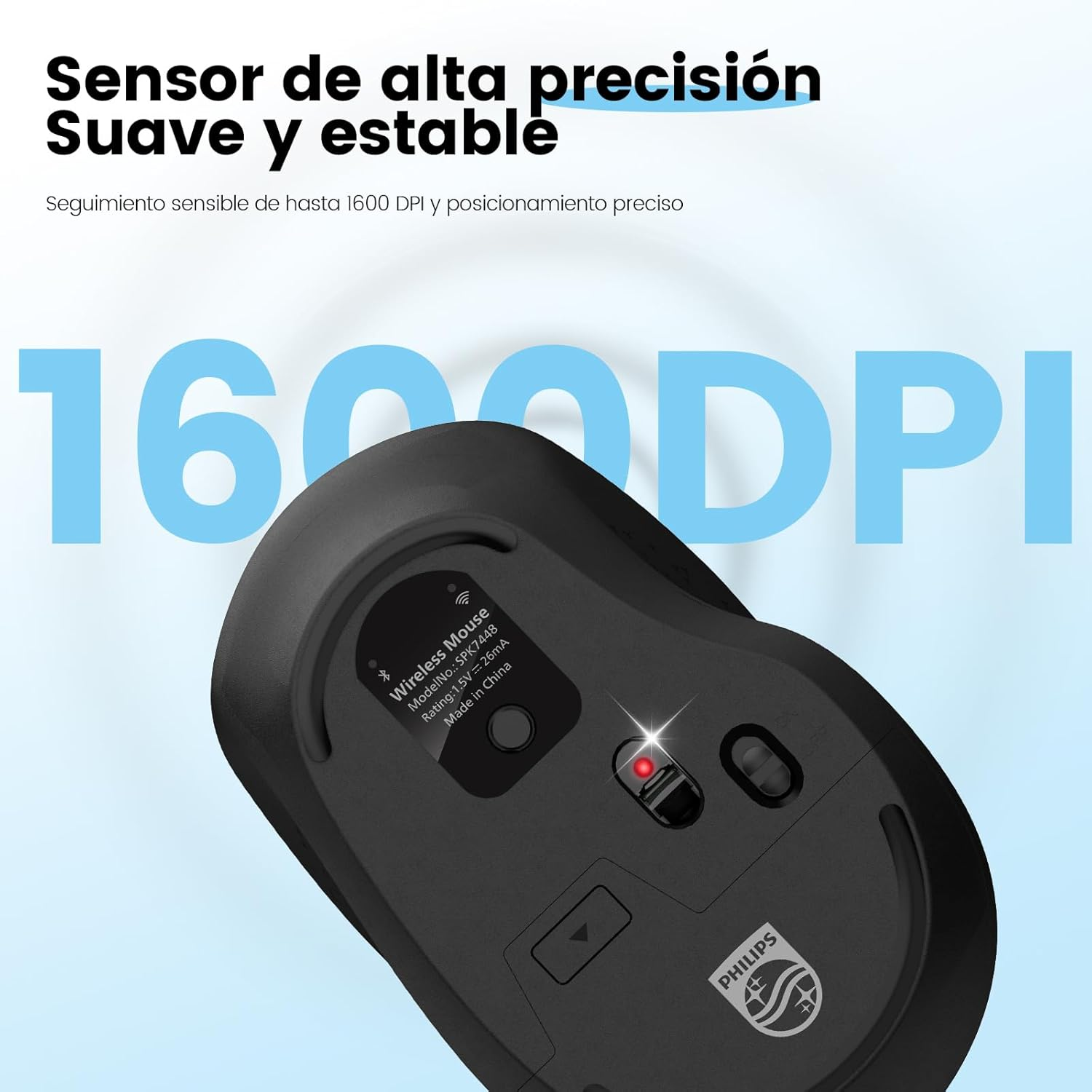 PHILIPS Wireless Mouse SPK7448 - Ergonomic Mouse with USB Connection, Comfortable Design, 3 Buttons, Scroll Wheel, for Computer, Laptop, PC, Notebook, Office and Home (Black) image number 1