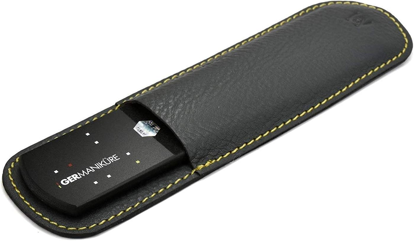 GERMANIKURE Pedicure Bar, Foot File, & Callous Remover - Black Glass with Leather Sleeve Ethically Made in Czech Republic