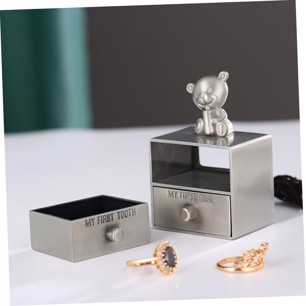 Metal Tooth Box Keepsake Holder for Baby Boys and Girls Desktop Tooth Storage Container Ring and Jewelry Organizer Trinket Box and Small Accessories image number 6