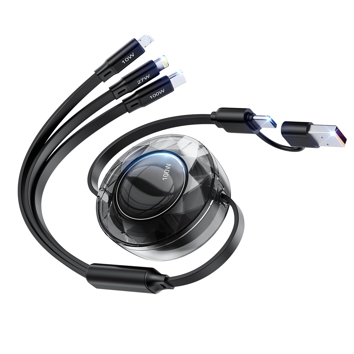 100W Multi Charging Cable, 5 in 1 Retractable Charger Cable USB C 5A Iphone 17 Fast Charger Cord for Multiple Devices for Iphone 17 16 15 14 /Samsung Galaxy S25/Ps/Mbook/Pad (1.2M) Travel Essentials