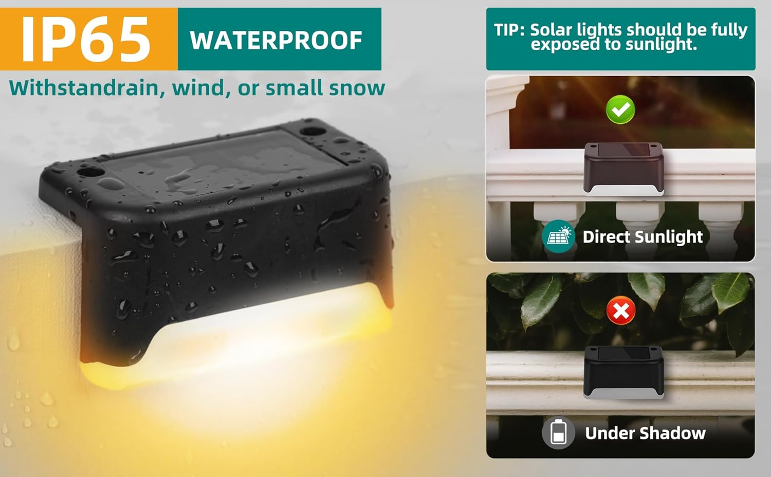 JEWOSTER Solar Fence Lights Outdoor - Waterproof LED Solar-Powered Deck Lights, Solar Step Lights for Fence, Patio, Yard, Porch and Garden - 16 Pack, Warm White