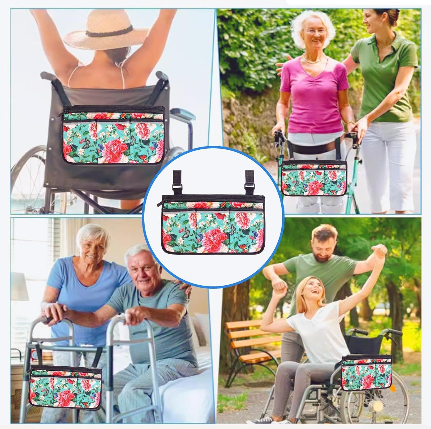 Printed Wheelchair Bags to Hang on Side-Walker Bags and Pouches-Pouch for Walkers for Seniors-Bag for Walkers for Seniors with Pockets-Wheelchair Side Bags for the Armrest-Wheelchair Accessories Bags image number 2