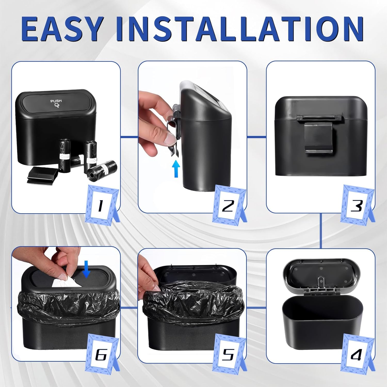 Car Trash Can, Car Bin with Lid, Trash Bags and Car Hooks, Mini Car Garbage Can Small Dustbin Garbage Organizer for Car Office Home image number 4