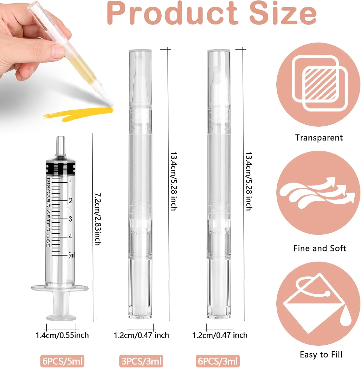 Pack of 15 Refillable Touch up Pens, Drywall Repair Kit, Refillable Brush Pens, Empty Paint Pen Marker, Transparent Wall Paint Touch up Pen, Empty Rotary Pen with Syringe image number 4