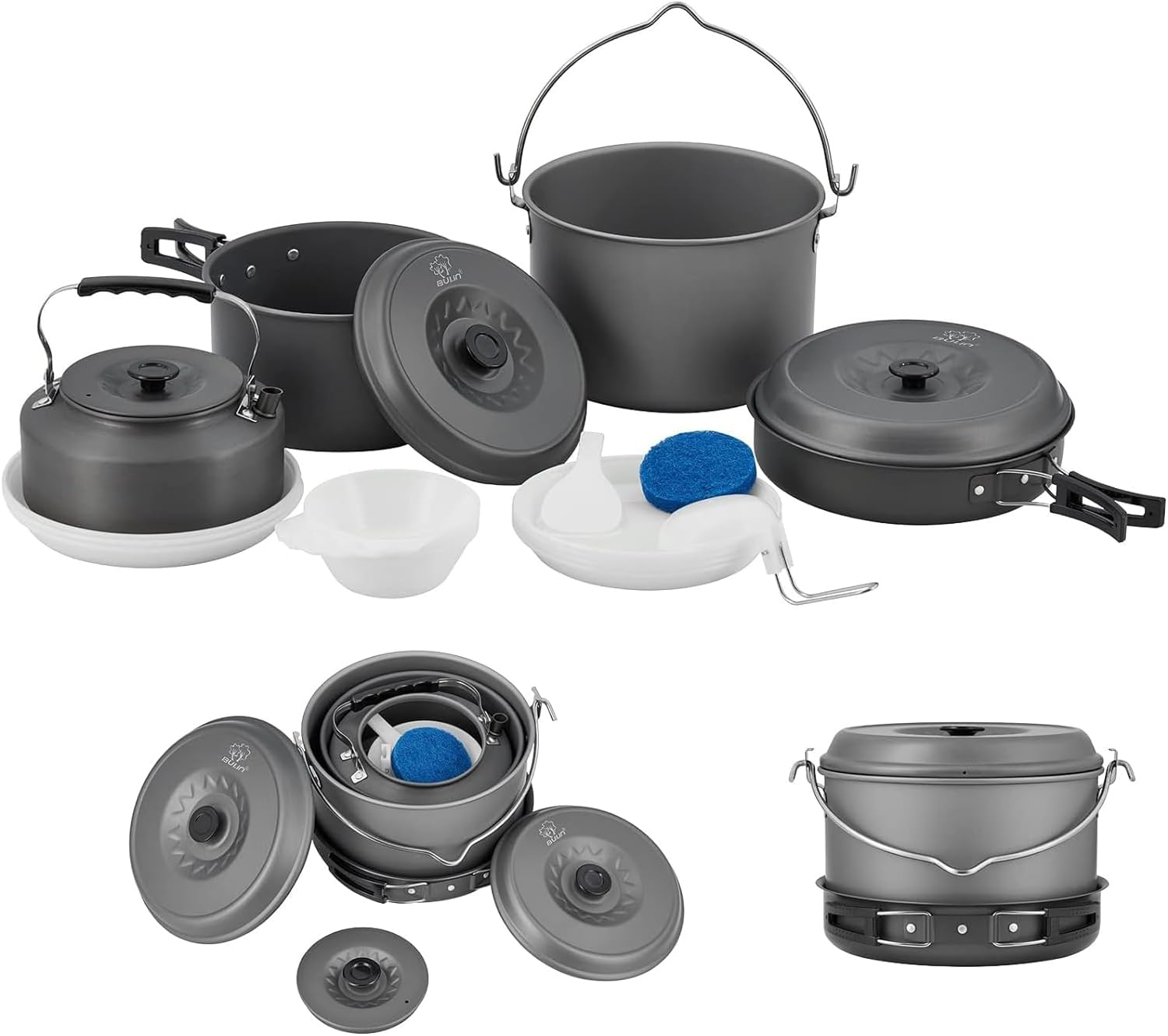 Bulin 24/13/11/8PCS Camping Cookware Pots and Pans Backpacking Cooking Set Lightweight Cookware Mess Kit Outdoor Cook Gear for Family Hiking Picnic
