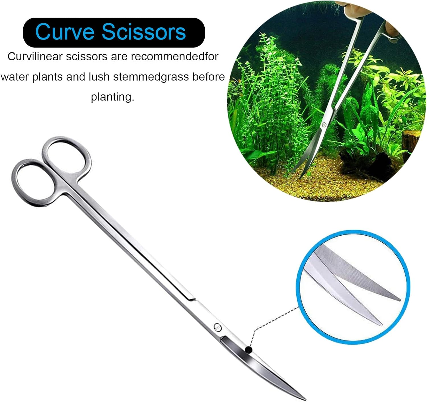 Aquarium Aquascape Tools Kit, Stainless Steel Aquatic Plants Tools, 4 in 1 Anti-Rust Aquascaping Tweezers Scissors Spatula Scrapers Tool Set for Fish Tank Cleaning Plant Trimming Shears image number 6