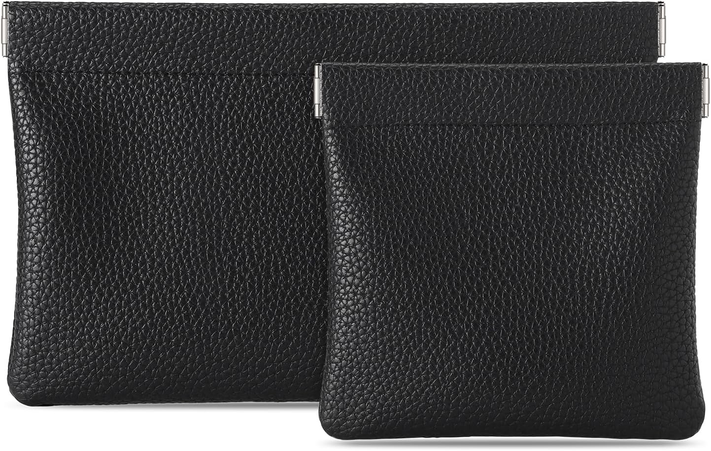 Sightor Leather Pocket Cosmetic Bag for Purse, 2 Pack Small Makeup Bag for Women Coin Purse Lipstick Cosmetic Accessories Organizer Travel Cosmetic Pouch, Black, Solid