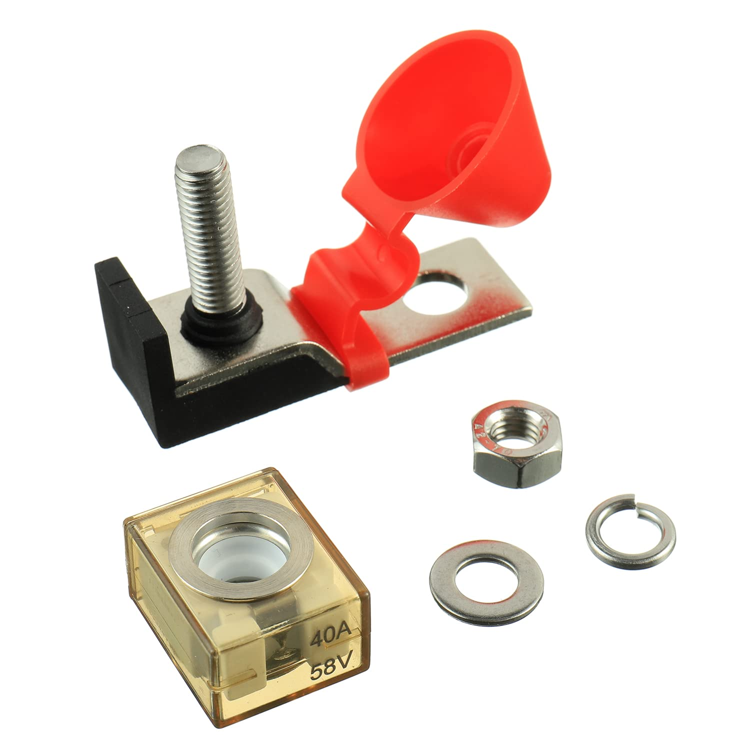 HUAREW MRBF Terminal Fuse Block Kit (Fuse Included), 40A 58V DC Maximum, Single Stud 5/16" (M8) Compact Marine Rated Battery Fuse,Ip66 Waterproof image number 2