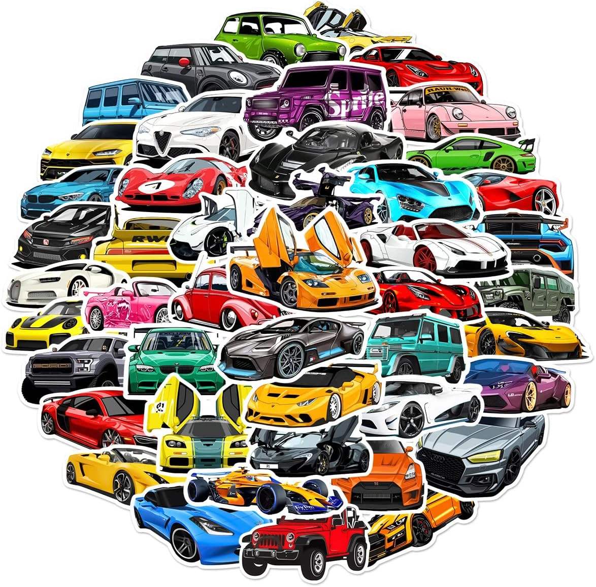 50 Pack Stickers for JDM Racing Car Water Bottle|Cool Sports Car Vinyl Waterproof Sticker for Laptop Skateboard Guitar Bike Phone Car Decals Gifts for Kids Teens Adults for Party Favors Supplies Decor image number 4