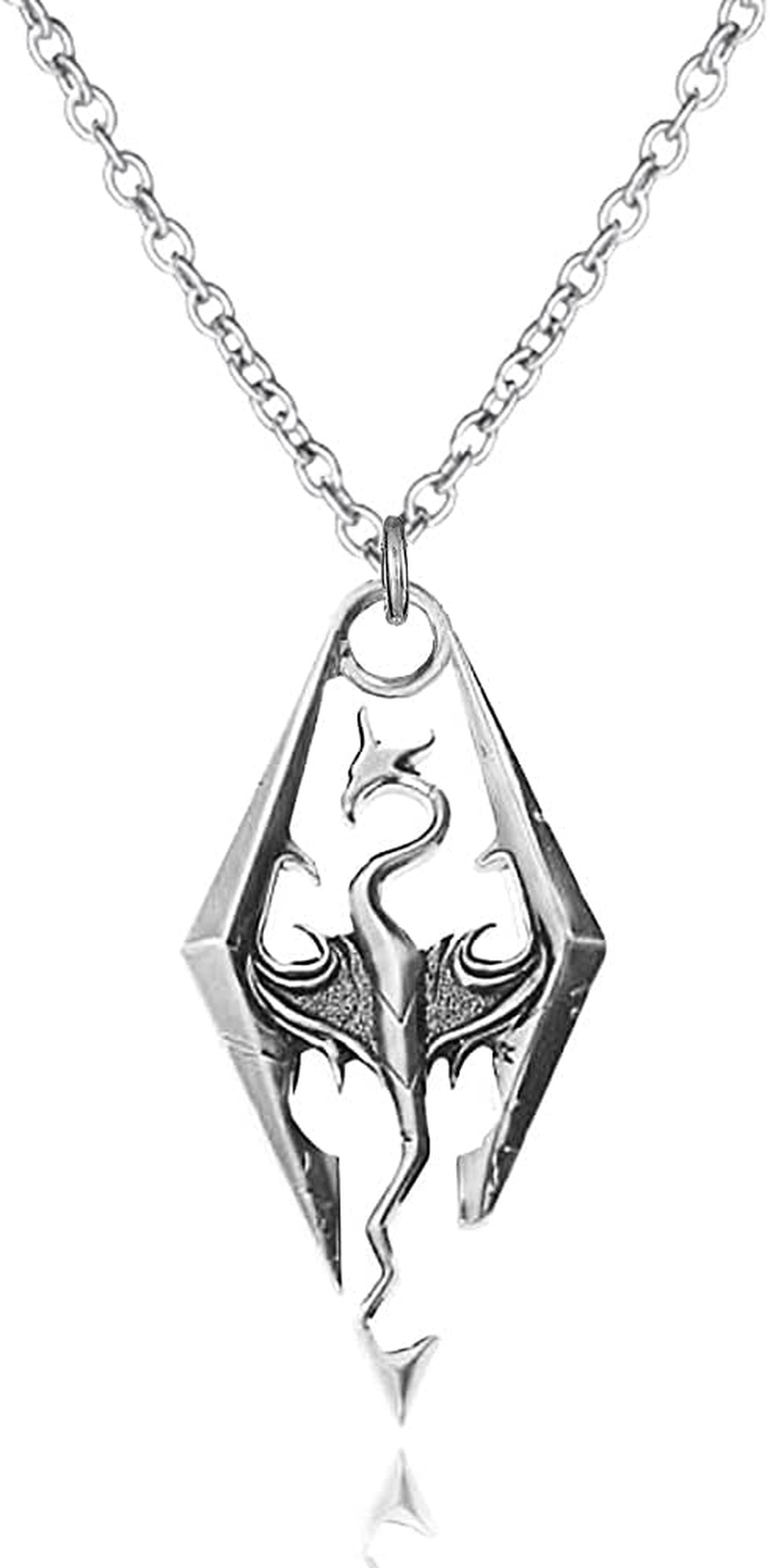 The Elder Scrolls SKYRIM Dragon Silvertone Pendant/Necklace, Silvertone image number 1