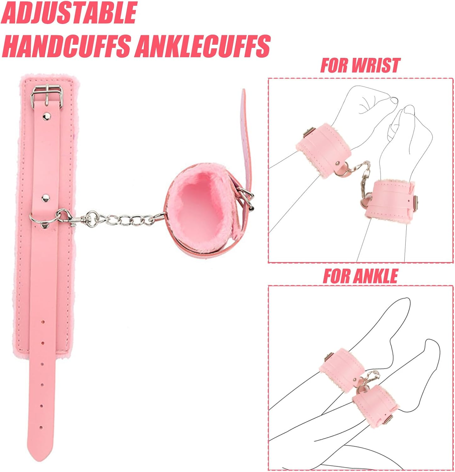 Mineens Sexy Plush Handcuffs - Soft Leather Police Costume Props for Lover Couple Role Play, Cosplay & Party Supplies (Pink) image number 4
