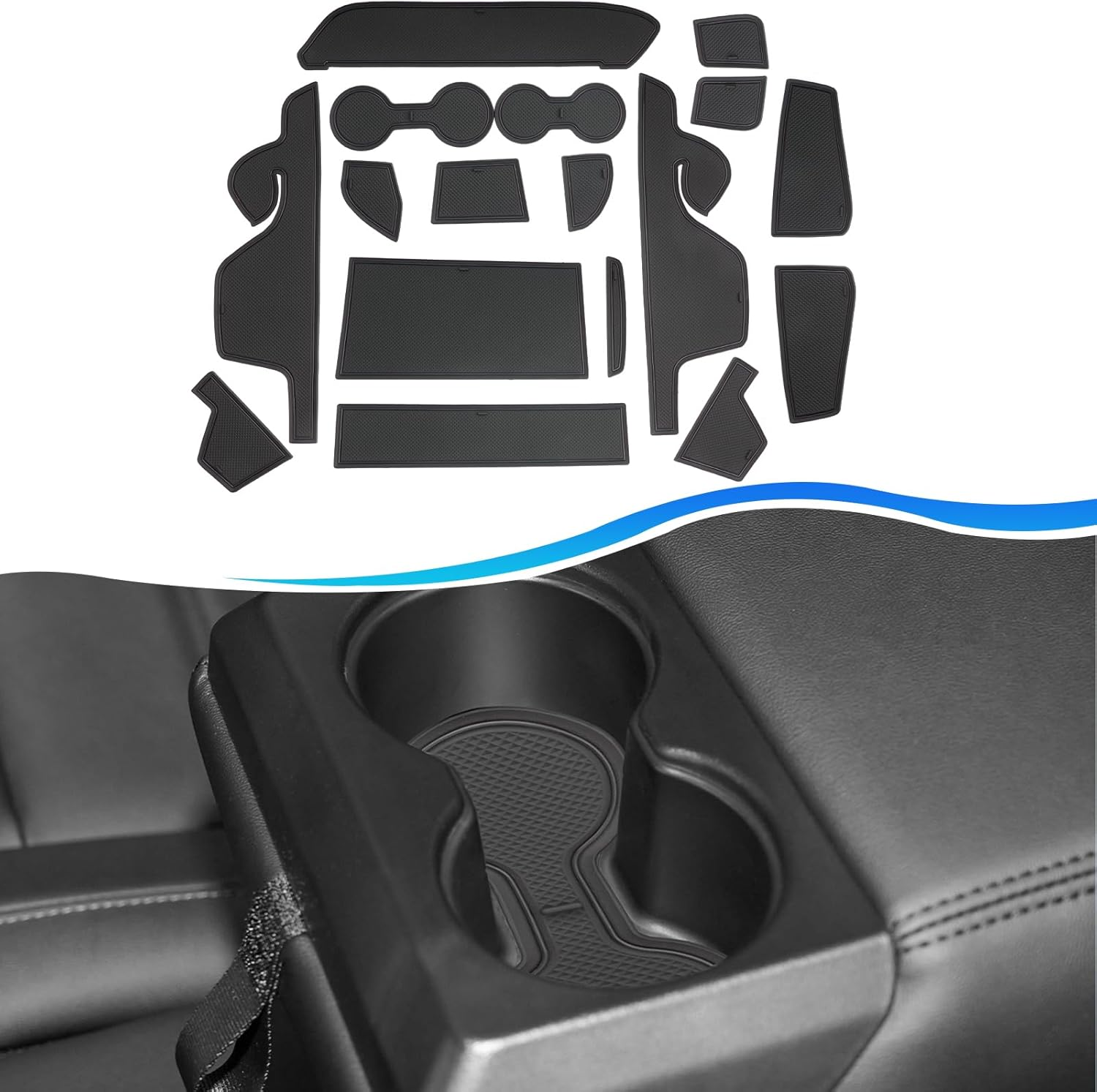 SXCY for 2024 Ford Ranger Accessories Cup Holder Inserts Liner 2024 Ranger Door Slot Mats Cupholder Coasters for 2024 Ford Ranger Lariat/Raptor/Xl/Xlt Accessories Inserts Liner Waterproof Mats(Black) image number 3