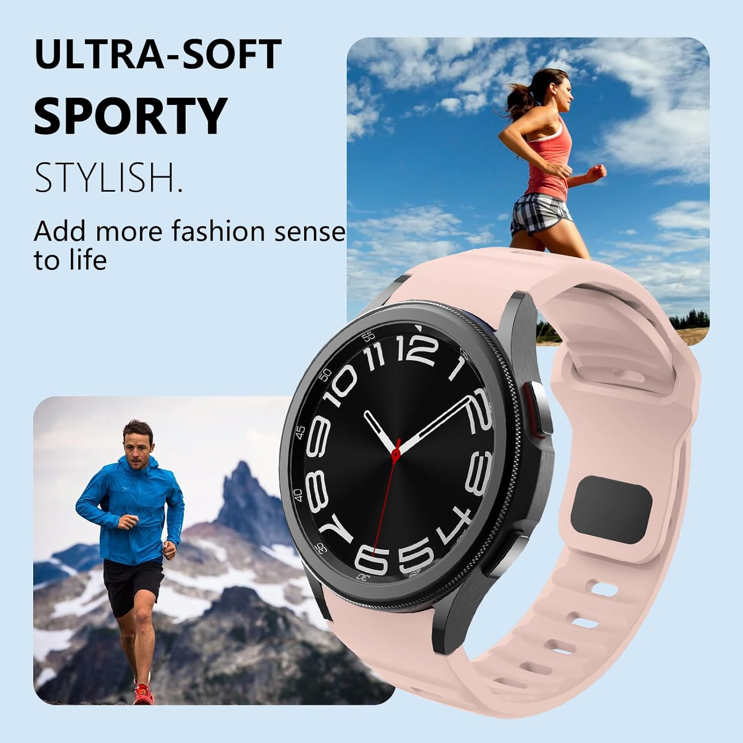 Rugged No Gap Band for Samsung Galaxy Watch 7 6 5 4 Band 44Mm 40Mm/Galaxy Watch 6 Classic Bands 47Mm 43Mm/Watch 5 Pro 45Mm/Watch 4 Classic 46Mm 42Mm, Silicone Wristband Sport Strap Men Women-Black image number 4