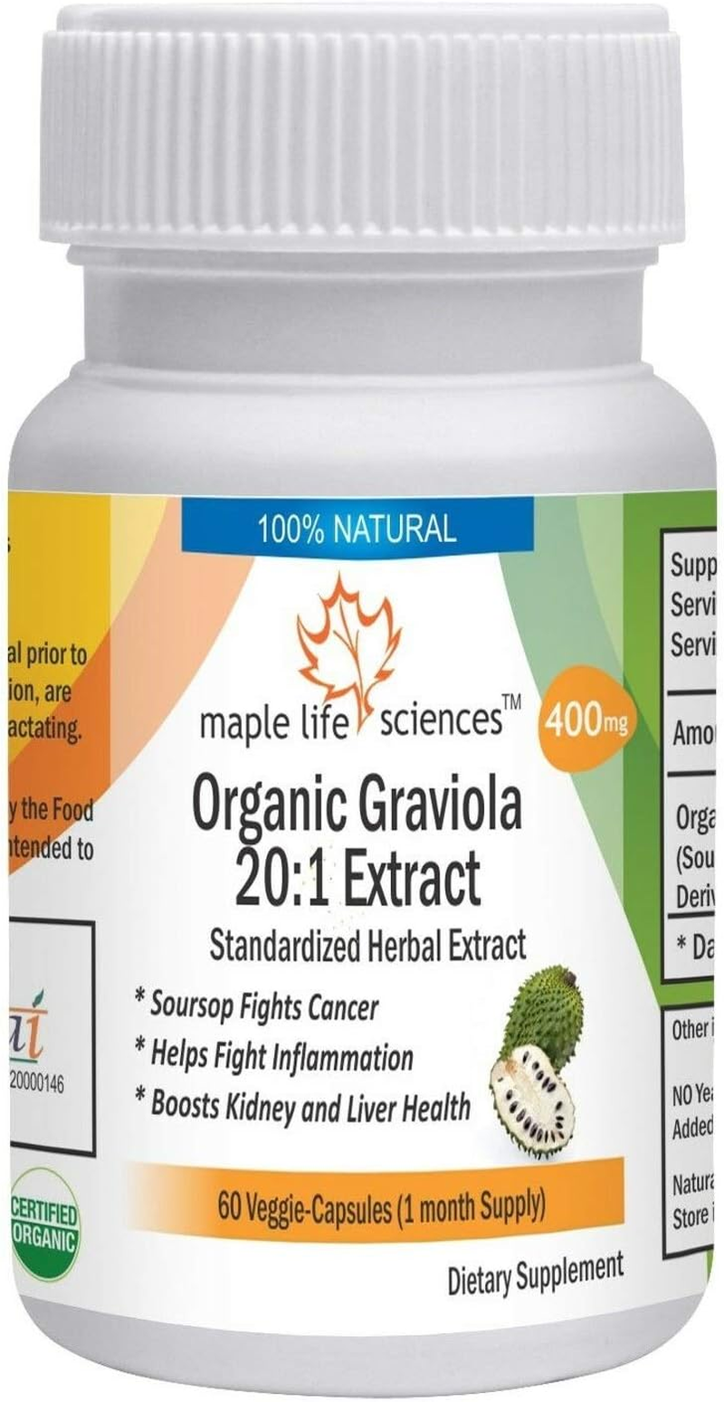 Organic Graviola 20:1 Extract - 60 Vegan Capsules (Soursop Extract) - 400Mg