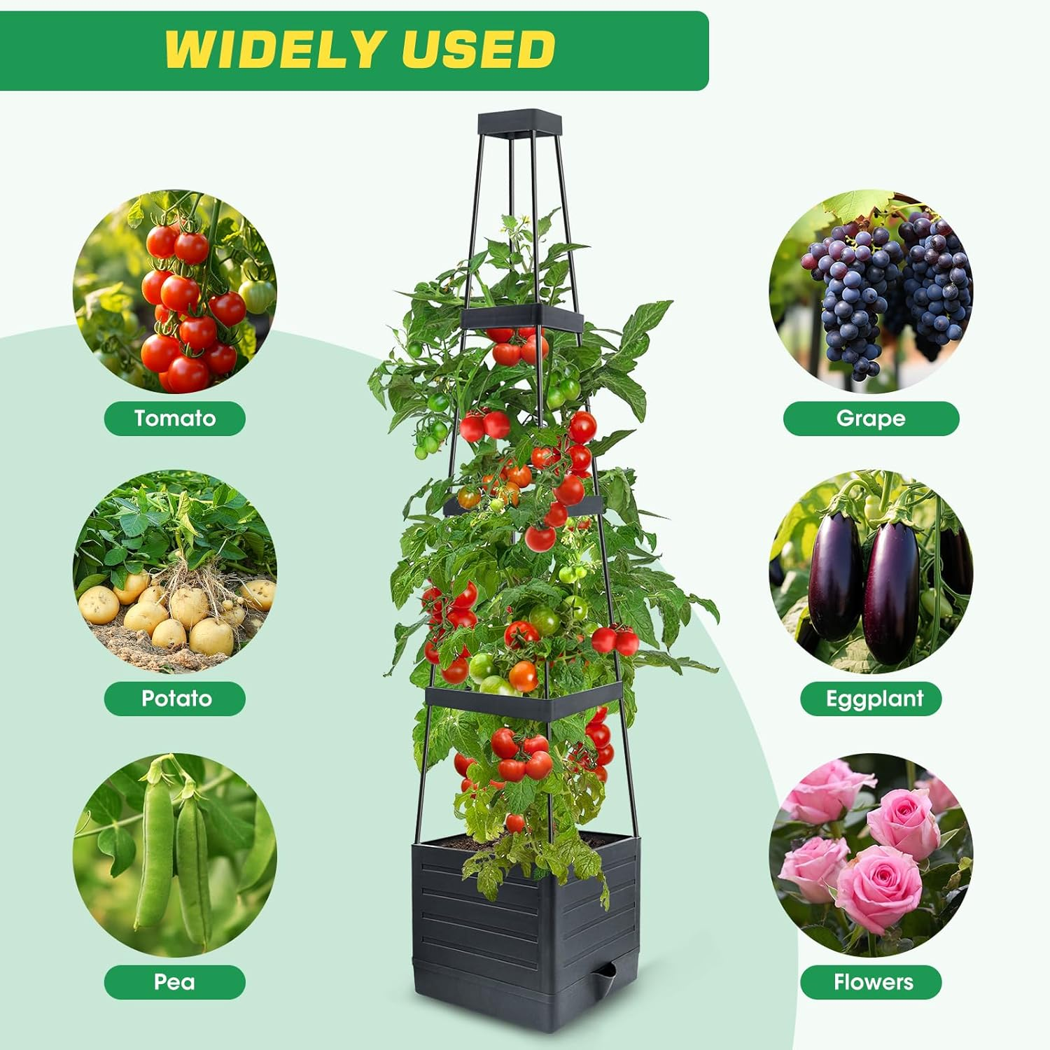 Raised Garden Bed Planter Box with Trellis, Tomato Cage Planters for Climbing Plants Vegetable Vine Flowers Outdoor & Indoor (2 Pack,57X9.8X9.8In) image number 1