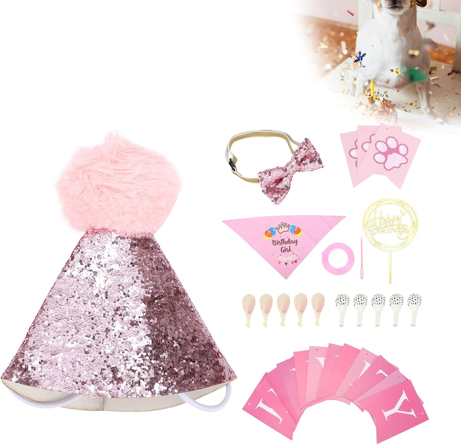 Dog Birthday Scarf and Dog Girl Boy,Dog Birthday Scarf Hat - Adjustable, Soft, Comfortable, Durable Birthday Supplies for Dogs image number 1