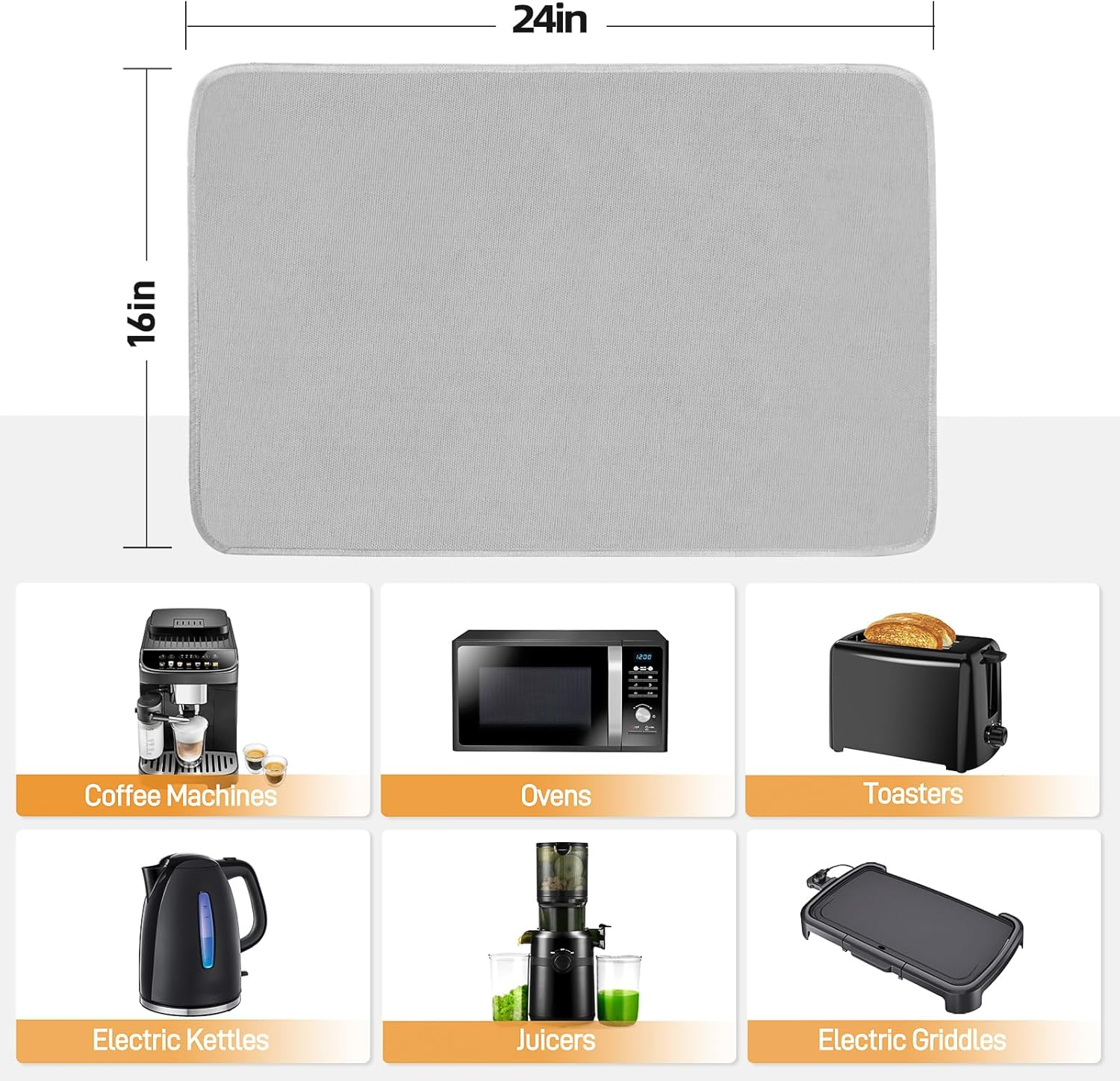 Amerbro Heat Resistant Mats for Countertop - Firproof 16X24 in Heat Resistant Mats for Air Fryer - Kitchen Countertop Protector for Air Fryer, Coffee Maker, Stand Mixer, Toaster, Oven 2PCS - Grey image number 5