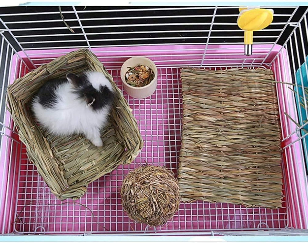 PINVNBY Natural Grass Woven Mat Small Animal Bedding Nest Guinea Pig Chew Toy for Parrot Rabbit Bunny Hamster Rat 6 PCS image number 4