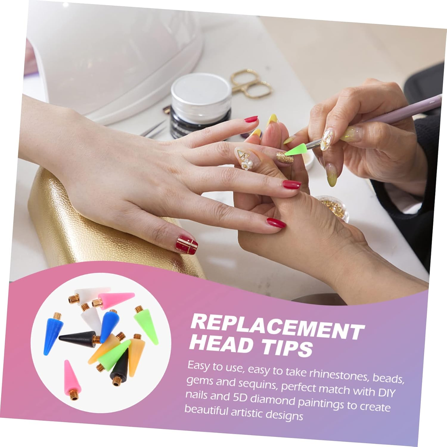 12Pcs Nail Rhinestone Picker Replacement Wax Tips Multi-Color Nail Dotting Pen Heads Manicure Tool for Precise Art Decoration and False Application image number 3