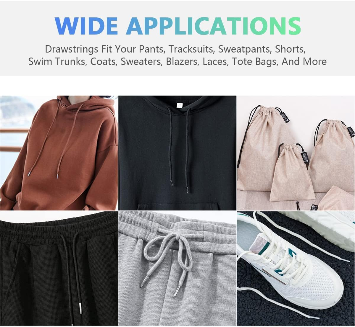 24Pcs 12 Colors Drawstring Replacement Drawstring Cords Clothing Drawstring Hoodies Drawstring with 4Pcs Drawstring Threaders and 10Pcs Plastic Cord Locks (51" Long)