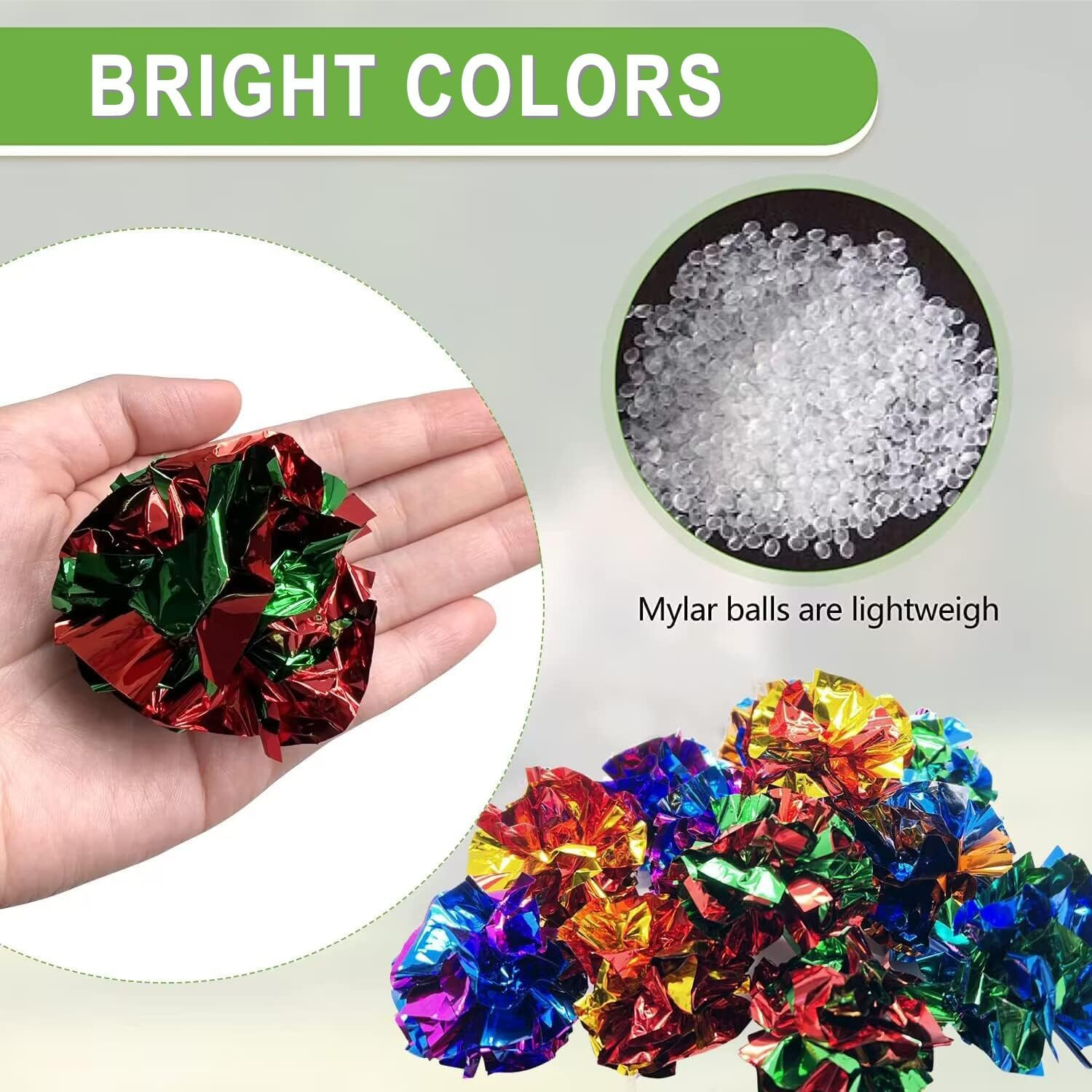 20Pcs 2.4" Crinkle Balls Cat Toys Funny Lightweight Shiny Crinkle Paper Ball Bright Color Paper Ball Kitten Toys Indoor Interactive Toy Ball with Crinkly Sound for Kittens and Adult Cats image number 5