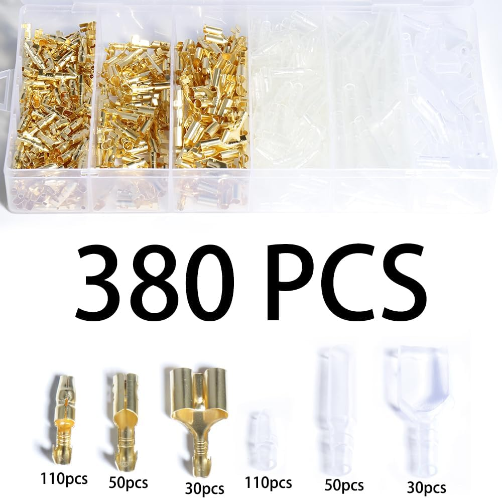 Aikoolwer 4.0Mm Bullet Terminals Docking Quick Connector Insulating Sleeves Car Cold Cable Wire Electrical Plug Brass Insulation Sleeve Crimp Automotive Electrical Motorcycle Kit image number 1