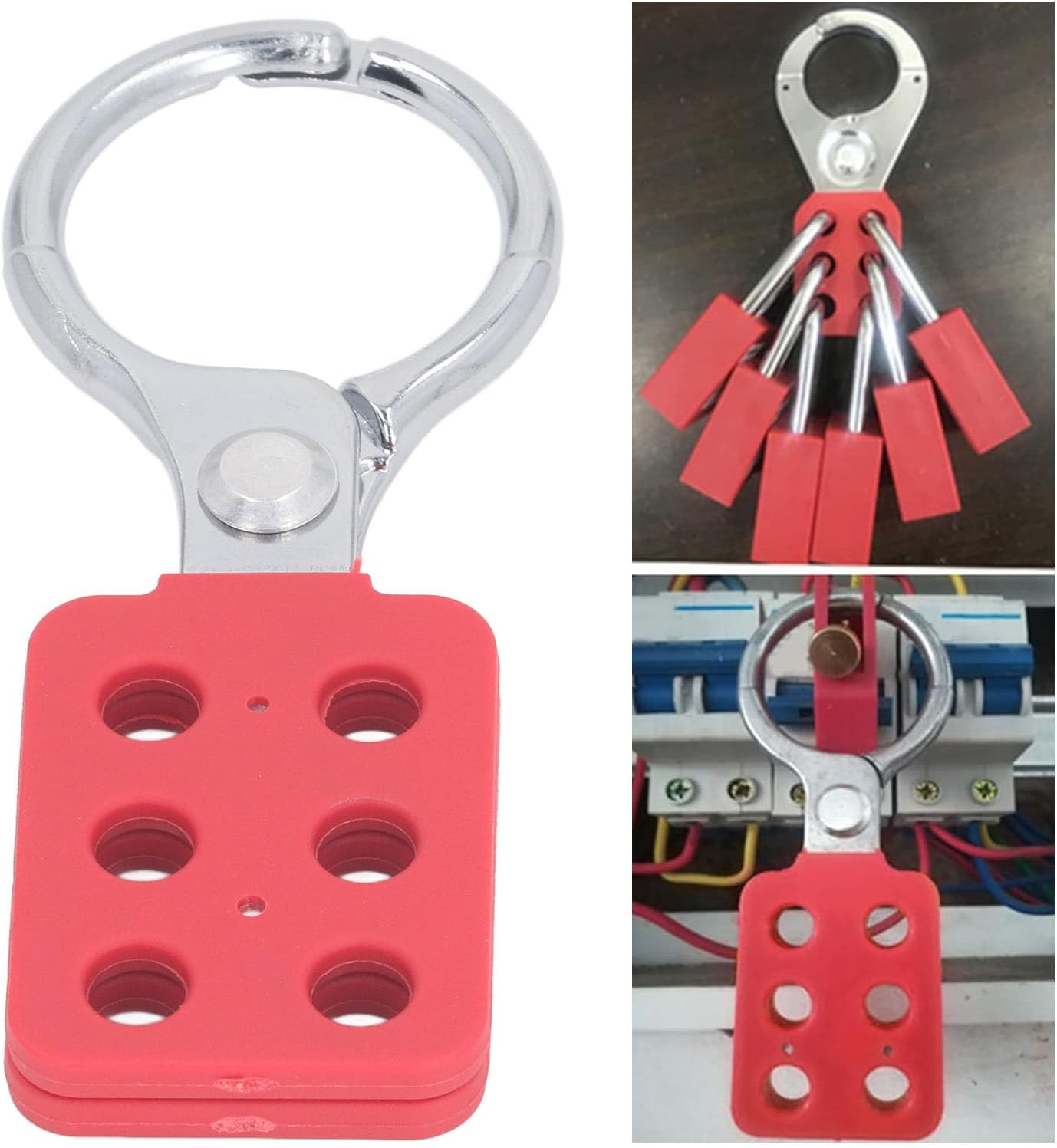 Lockout Tagout Hasp, Aluminum Alloy Extended Jaw Safety Lock for Industrial Use, 38Mm Jaw Inner Diameter 6 Hole Lockout Padlock Hasp with High Security for Factories and Workshops image number 3