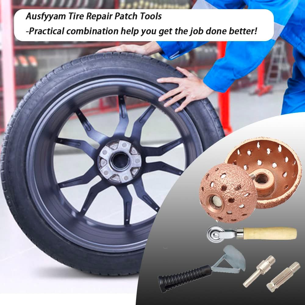 Ausfyyam Tire Repair Patch Tools Tire Buffing Wheels 42 Mm 55Mm Tungsten Steel Buffing Wheel with Tire Patch Roller Scraping Cutter for Car Tire Grinding Polishing Accessories Kit image number 5