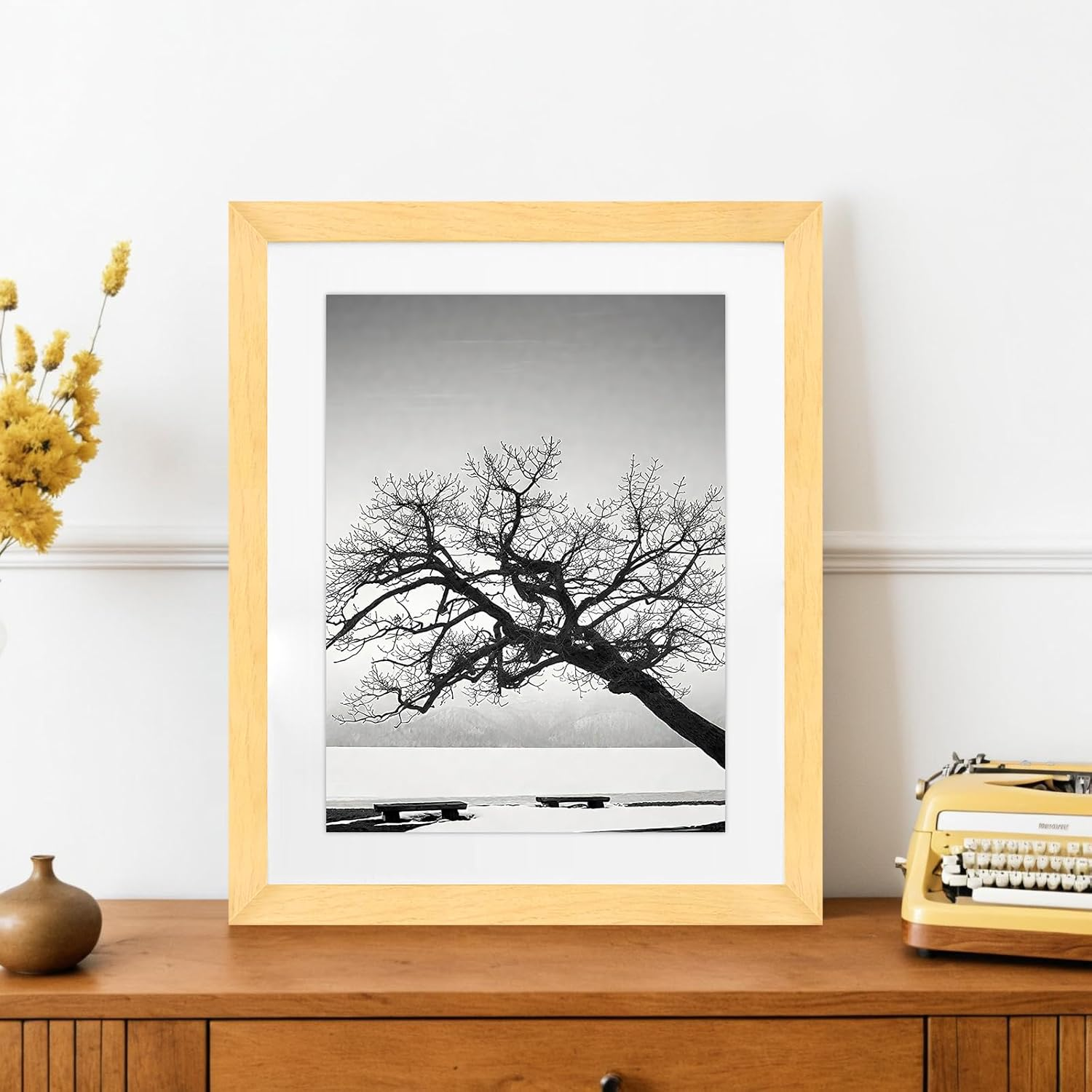 Solid Wood Picture Frame 8X10 Natural Wooden Photo Frames with Mat,Wall Poster Frame for Home Office Decor, Tabletop and Wall Mounting, High-Definition Plexiglass image number 5