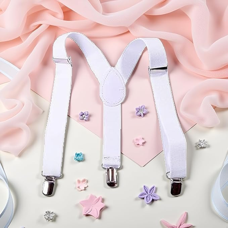 2Pcs White Kids Suspenders Braces,Adjustable Clip on Y-Back Elastic Suspenders with Metal Clips for Boys Girls Boys' Accessories Clothing, Shoes and Jewelry image number 2