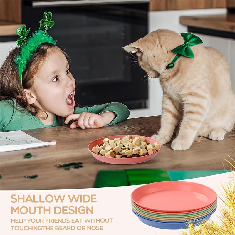 Wheat Straw Cat Dish - Whisker Fatigue Free Food Bowl, Wide and Small Pet Plate, 4Pcs Shallow Feeding Dish for Wet Food image number 6