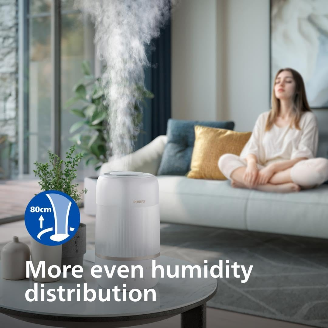 Philips Smart Humidifier, Compact yet Powerful with Sky High Mist, up to 32H Runtime, 3L Top-Fill Water Reservoir, Aromatherapy, Ultra Quiet, Night Light, for (Bed-) Rooms up to 41M&sup2; (HU1510/04) image number 2