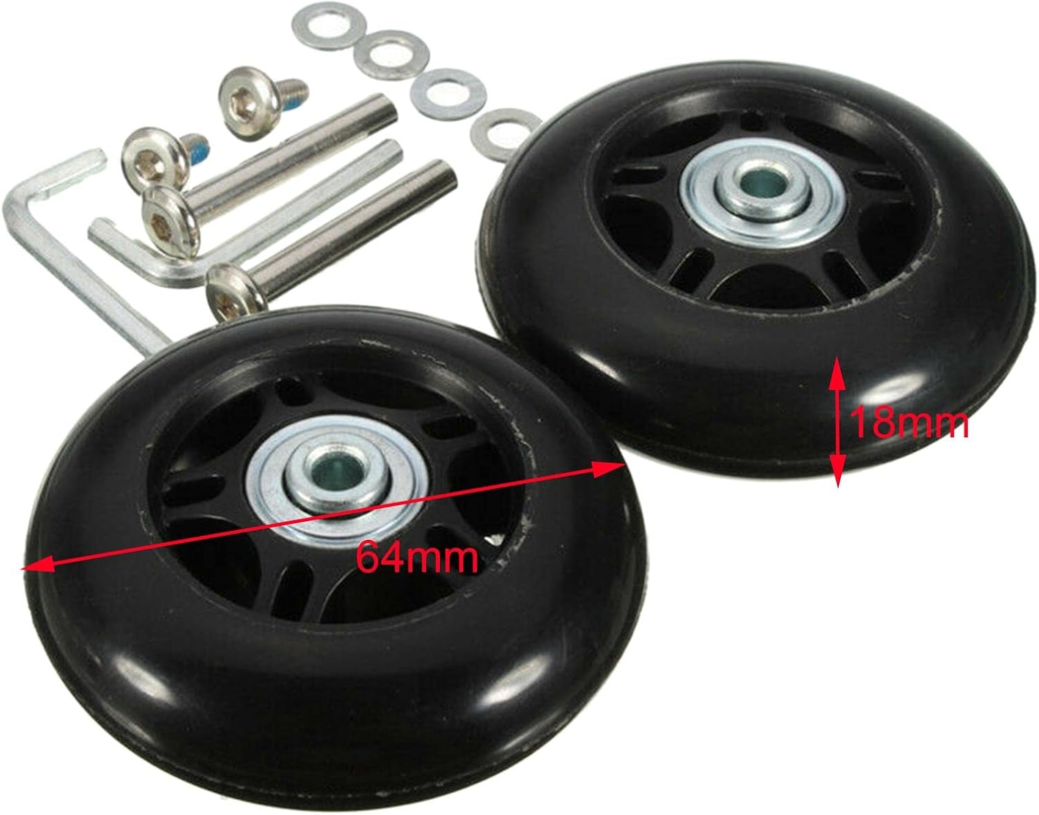 Generic 2Pcs Luggage Suitcase Replacement Wheels, Rotating Flexible Repair Parts Axles Rubber Mute Black Wear Resistant Swivel Caster, 64Mmx18Mm image number 5