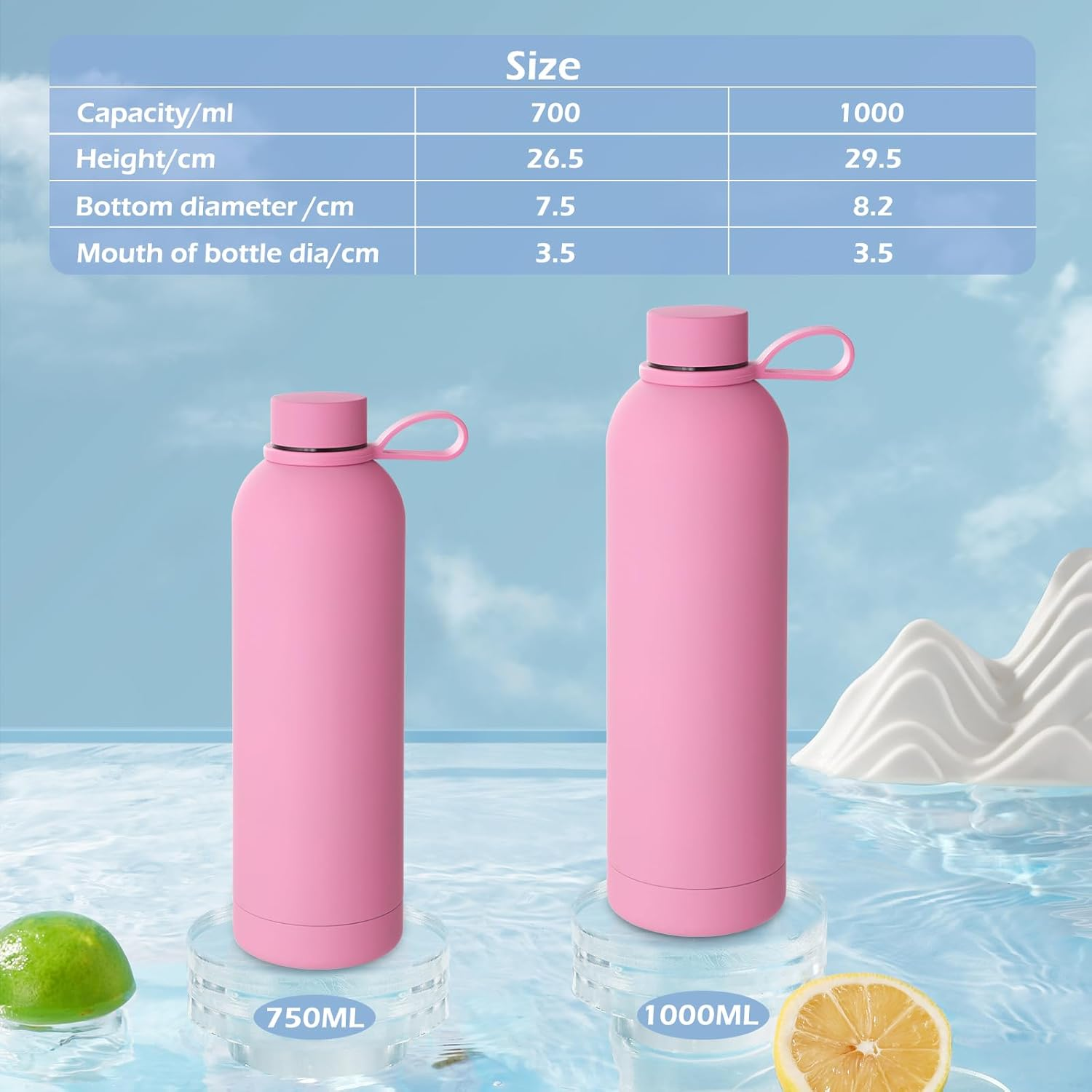 Thermal Insulated Bottle 34Oz Stainless Steel Water Bottle with Brush + Portable Bag Sports Water Bottle Holder for Camping, School, Sports, Gym Pink image number 2