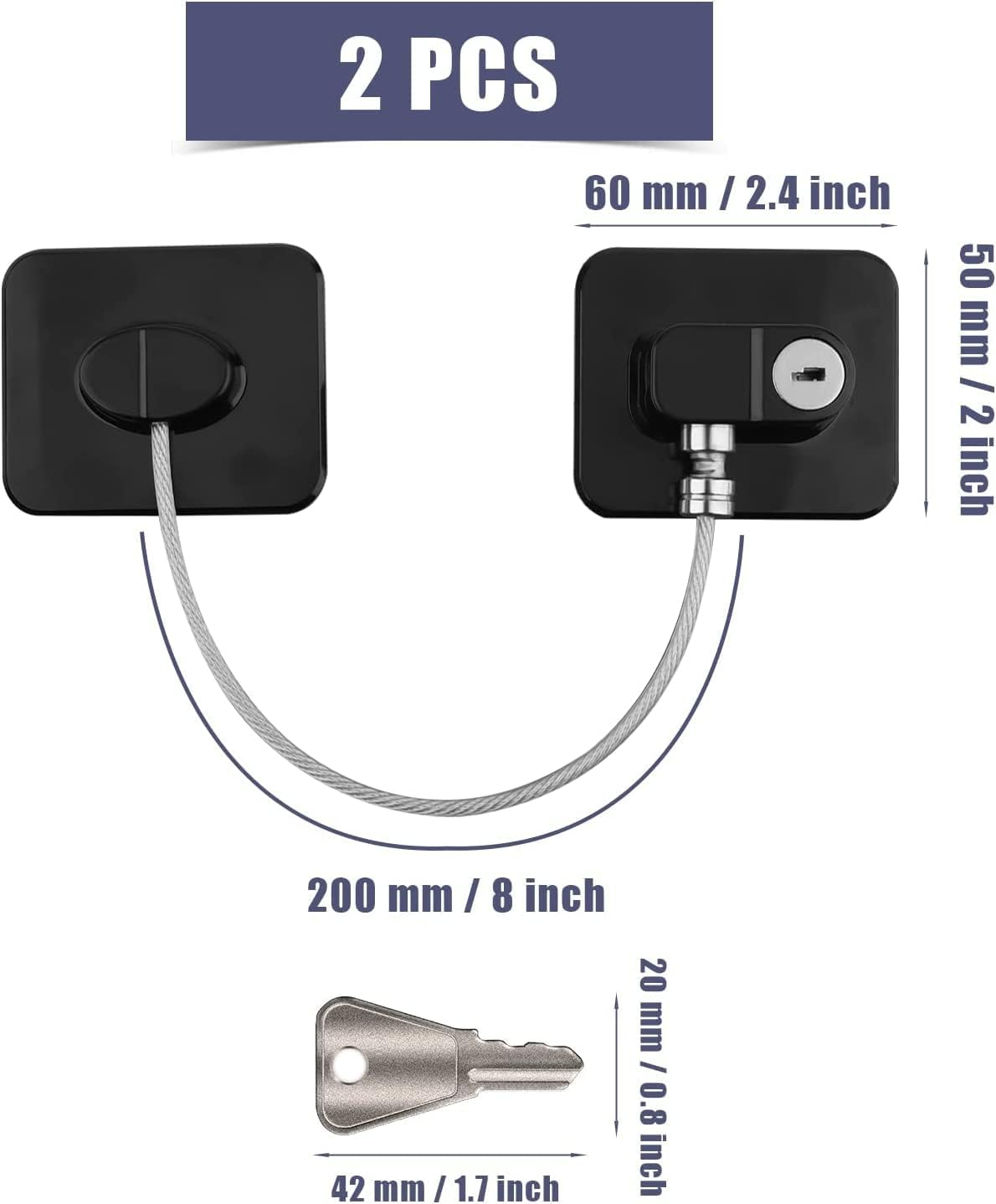 Fridge Lock,H HOME-MART Refrigerator Door Lock with Two Keys,Freezer Lock and Child Safety Cabinet Lock with Strong Adhesive for Cabinets, Closets, Drawers, Window and More, Easy Install and Use (Black-2 Pack) - White-2 Pack image number 7